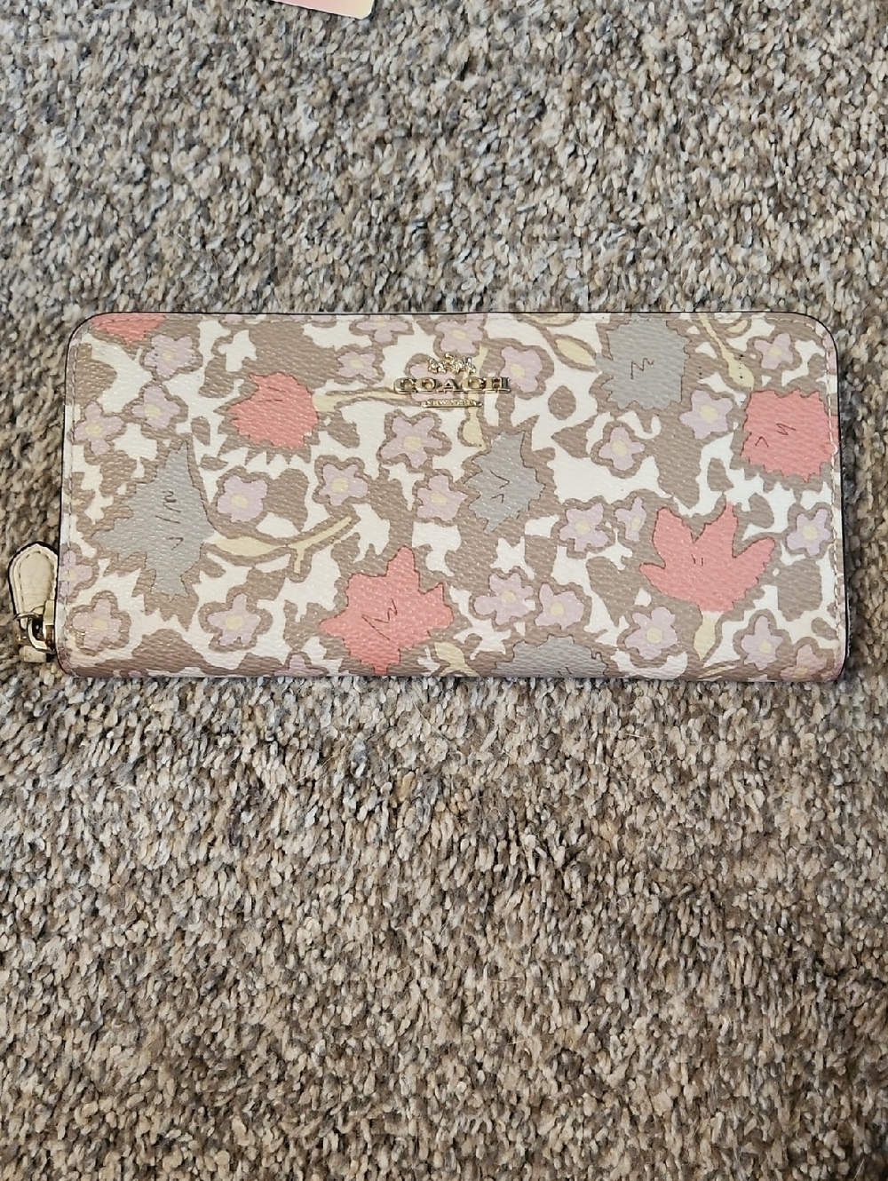 Coach Floral Zip-Around Wallet in Pink and Cream